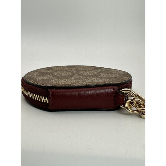 NWT Coach F68849 Round Coin Case in Signature Canvas Pink Candy Chain Ltd. Edit. - Picture 6 of 15